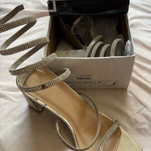 Wild Diva Silver Rhinestone Strappy Heels